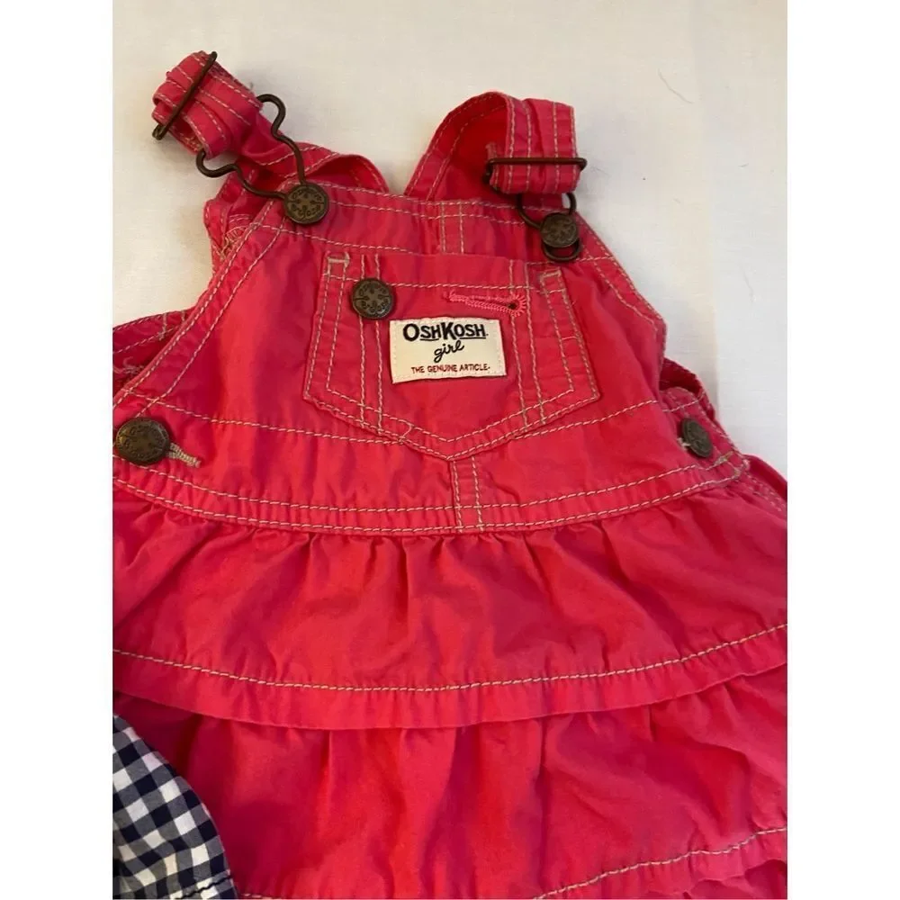 2 Oshkosh girl 6m Ruffle overall dress lot pink navy white‎